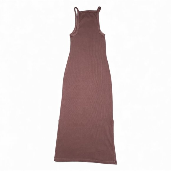 Old Navy XS Ribbed Sleeveless Bodycon Dress Maxi Brown Stretch Slit Casual Long - Picture 2 of 8